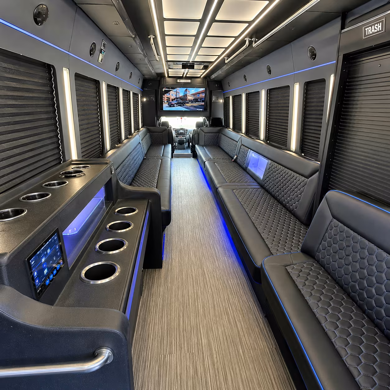 Montgomery Birthday, Sweet 16, & Quinceañera Transportation party bus interior